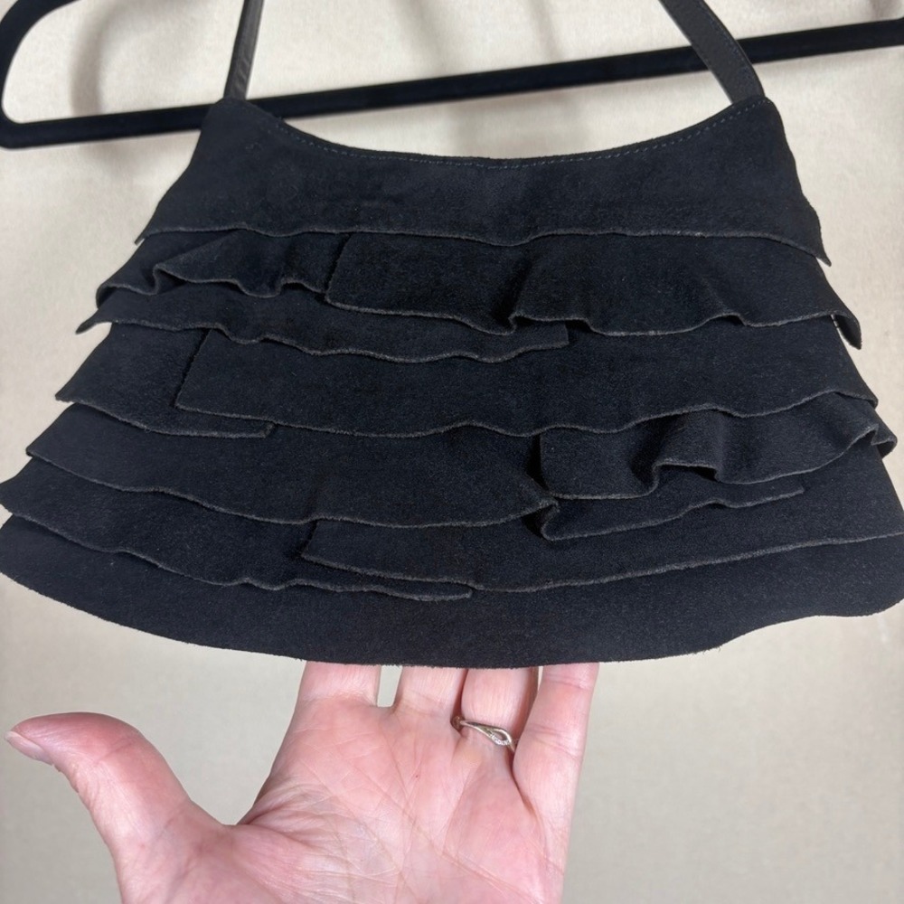 Coldwater Creek Y2K Boho Black Suede Ruffle Tiered Shoulder Bag Small Handbag